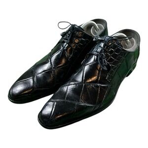 Fennix Black Pure Alligator Woven Men's Captoe Dress Shoe Size 9.5